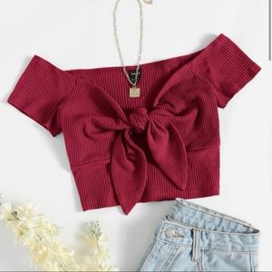 Shein knot front rib knit shirt